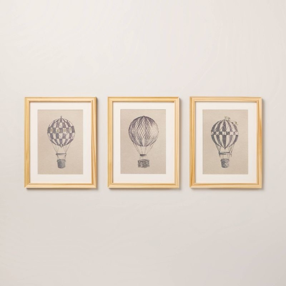11"x14" Hot Air Balloon Sketch Framed Wall Art (Set of 3) - Hearth & Hand